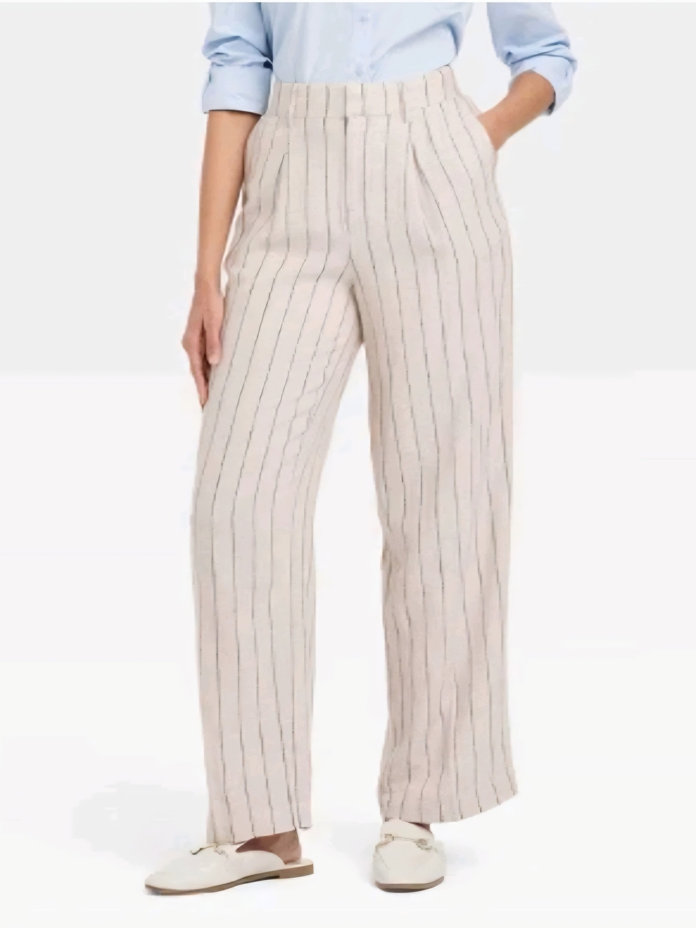 a new day Linen Blend  Pinstripe Wide-Leg Trousers